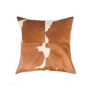 Natural Home Decor Torino Cowhide Pillow | 1-Piece | Brown & white | 18"x18"